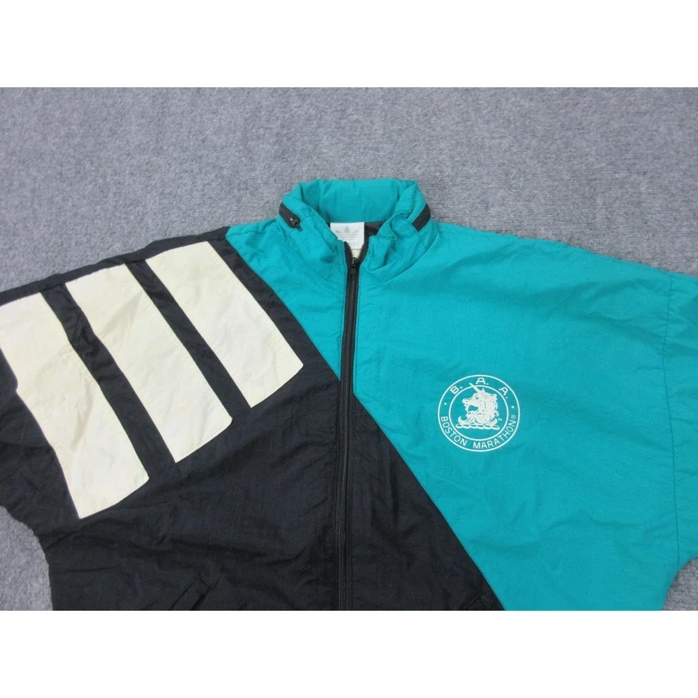 Vintage Boston Marathon Jacket Mens Large‎ Teal Black Running Adidas USA BAA 90s
